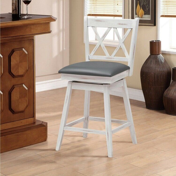 Set of 2 Barstools Swivel Bar Counter Height Chairs with Rubber Wood Legs White (LOCAL PICKUP ONLY)