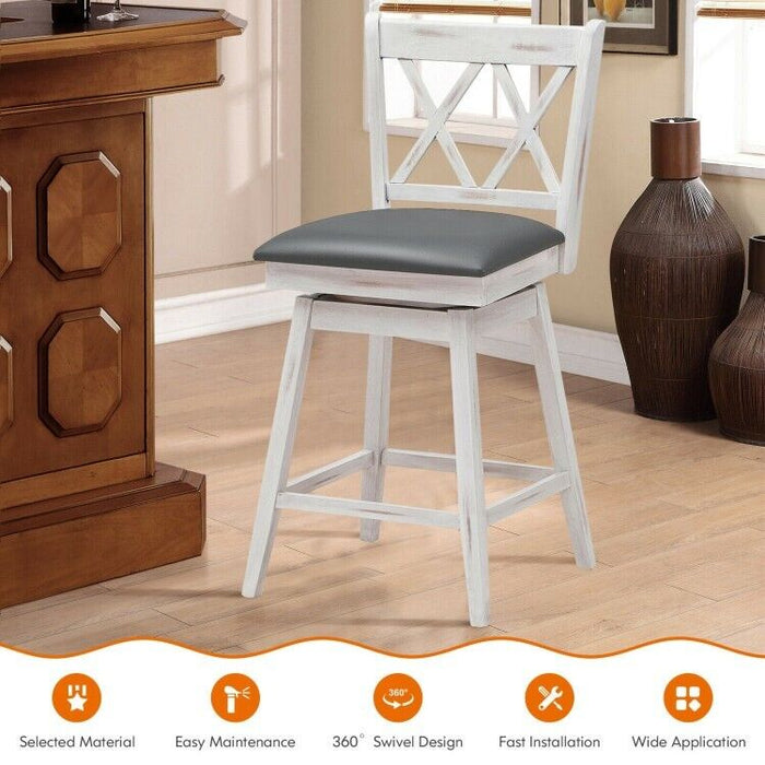 Set of 2 Barstools Swivel Bar Counter Height Chairs with Rubber Wood Legs White (LOCAL PICKUP ONLY)