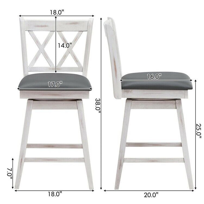 Set of 2 Barstools Swivel Bar Counter Height Chairs with Rubber Wood Legs White (LOCAL PICKUP ONLY)