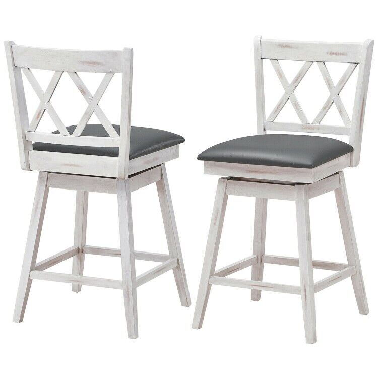 Set of 2 Barstools Swivel Bar Counter Height Chairs with Rubber Wood Legs White (LOCAL PICKUP ONLY)