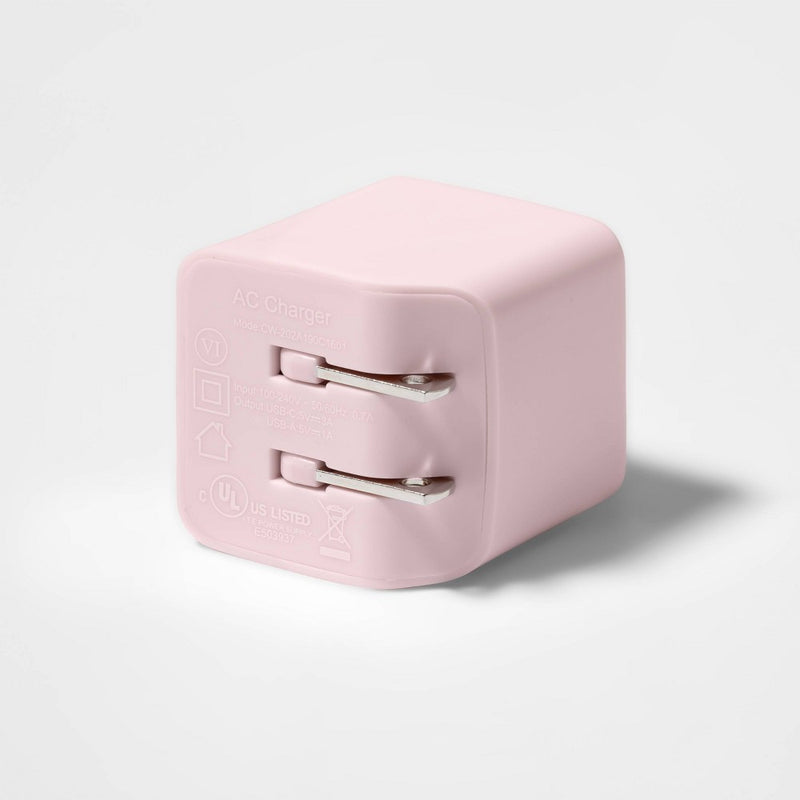 2-Port Wall Charger 15W USB-C & 5W USB-A (with 6' Lightning to USB-A Cable) - heyday Pink/Rose Gold