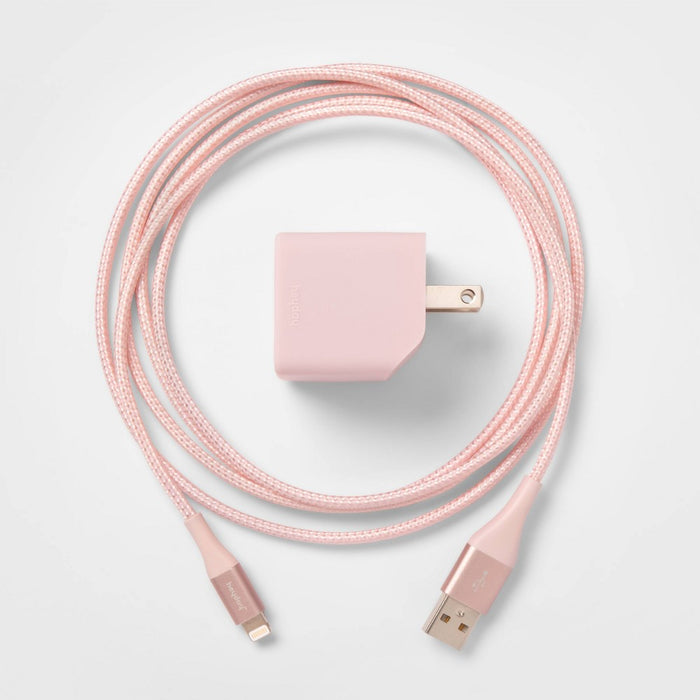 2-Port Wall Charger 15W USB-C & 5W USB-A (with 6' Lightning to USB-A Cable) - heyday Pink/Rose Gold