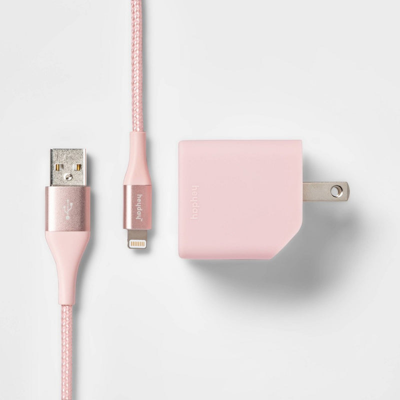 2-Port Wall Charger 15W USB-C & 5W USB-A (with 6' Lightning to USB-A Cable) - heyday Pink/Rose Gold