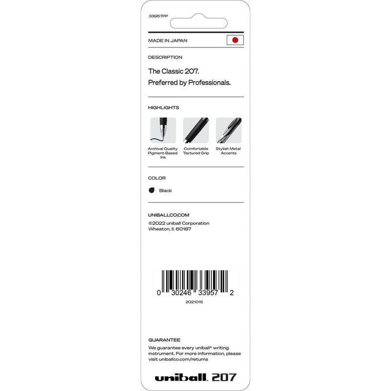 uniball Retractable 207 Black Gel Pens 2ct Click Top 0.7mm Medium Point Pen