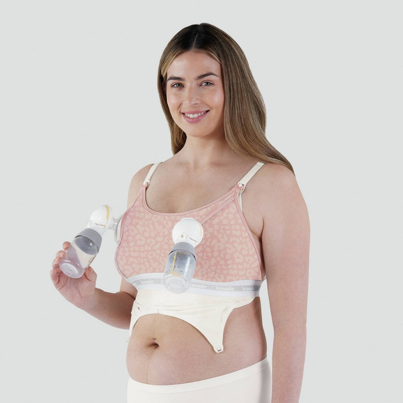 Bravado! Designs Women's Leopard Print Clip and Pump Hands-Free Nursing Bra Accessory - Pink L