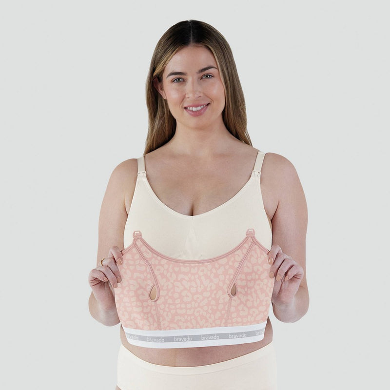 Bravado! Designs Women's Leopard Print Clip and Pump Hands-Free Nursing Bra Accessory - Pink L