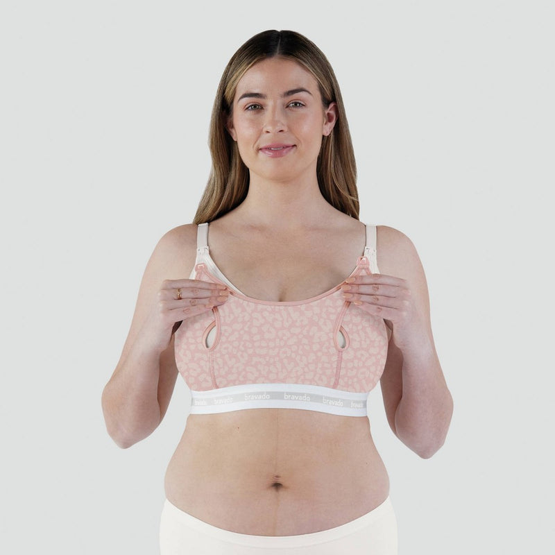 Bravado! Designs Women's Leopard Print Clip and Pump Hands-Free Nursing Bra Accessory - Pink L