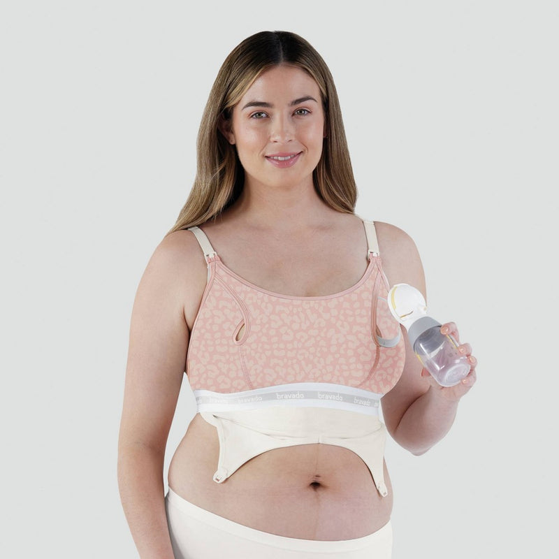 Bravado! Designs Women's Leopard Print Clip and Pump Hands-Free Nursing Bra Accessory - Pink L