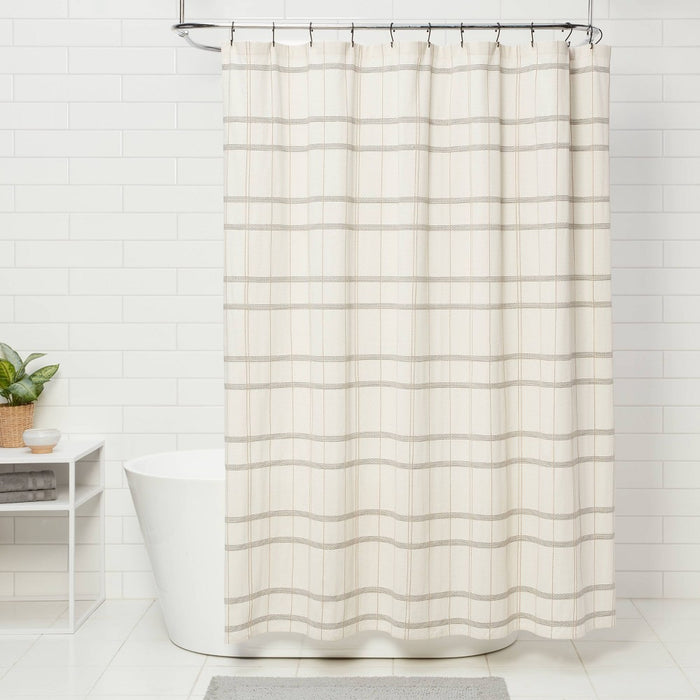 Woven Modern Plaid Shower Curtain Ivory - Threshold