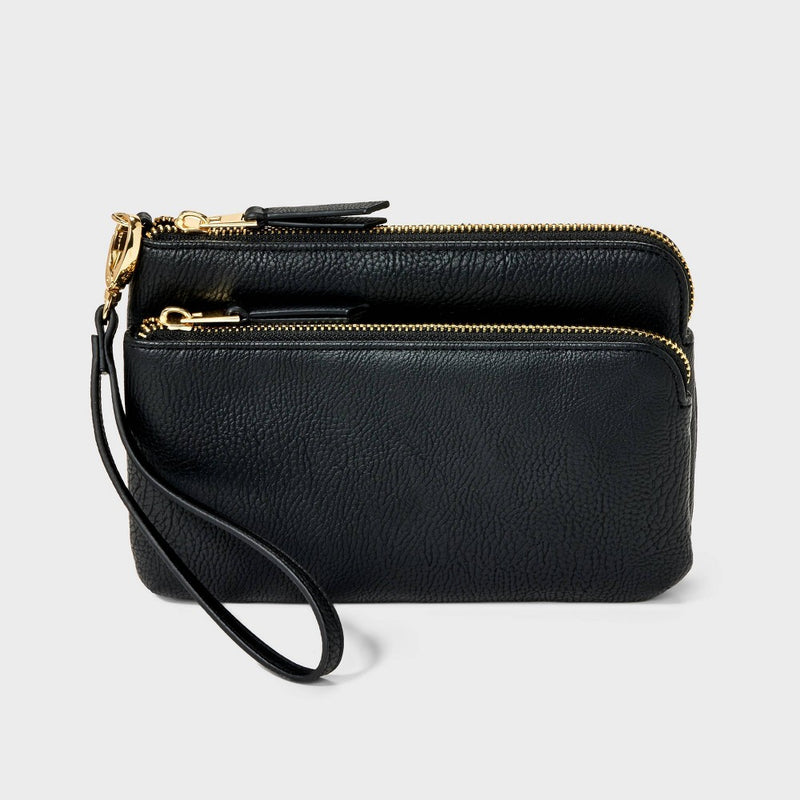 Double Zip Pouch Wristlet - Universal Thread Black