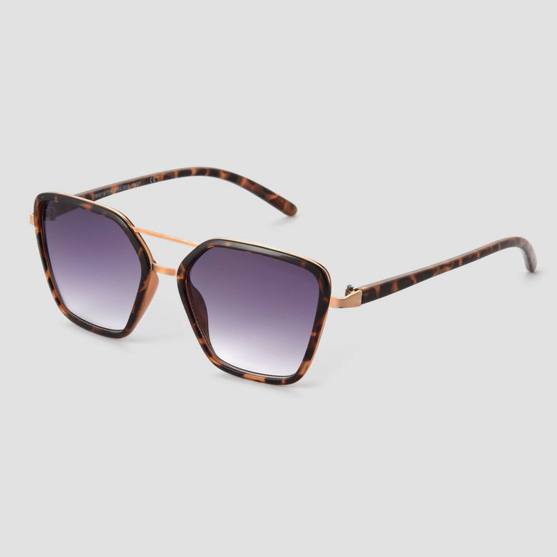 Women's Tortoise Shell Print Plastic Aviator Sunglasses - Universal Thread Gold