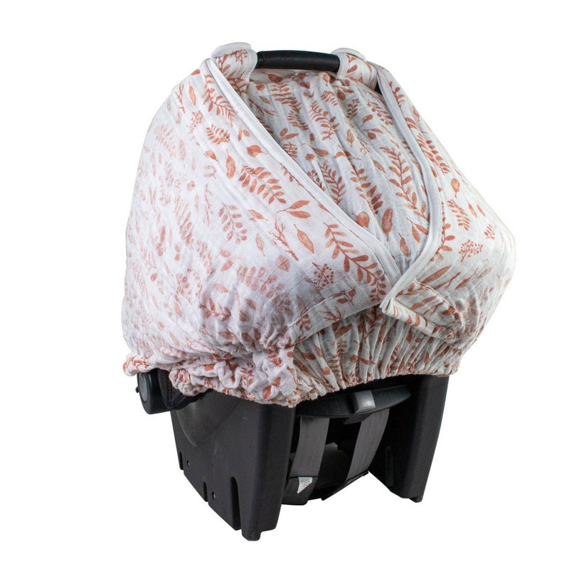 Bebe au Lait Muslin Car Seat Cover - Pink Leaves