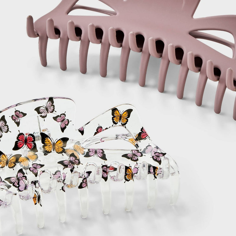 Clear Butterfly and Solid Claw Hair Clip Set 2pc - Wild Fable Purple