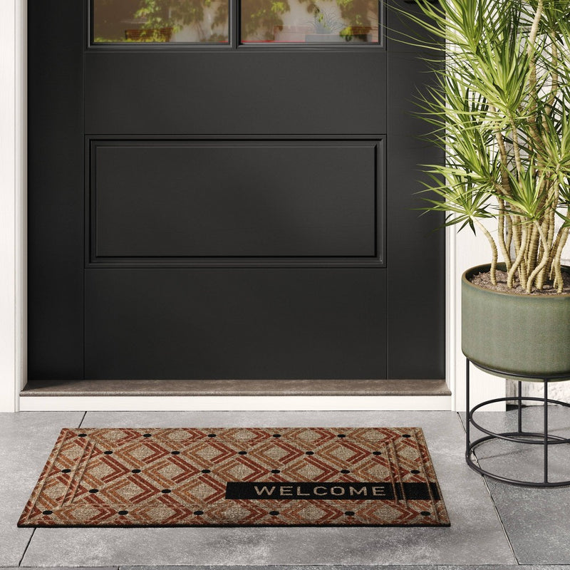 1'6"x2'6" 'Welcome' Double Diamond Mat Tan - Apache Mills (LOCAL PICKUP ONLY)