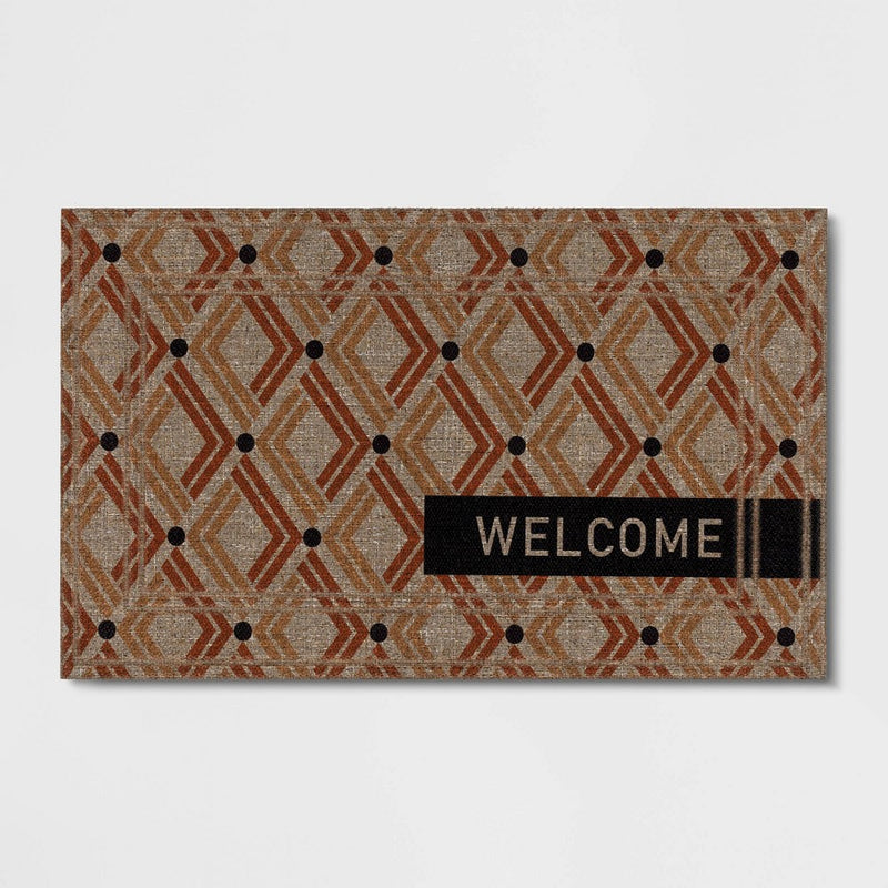 1'6"x2'6" 'Welcome' Double Diamond Mat Tan - Apache Mills (LOCAL PICKUP ONLY)