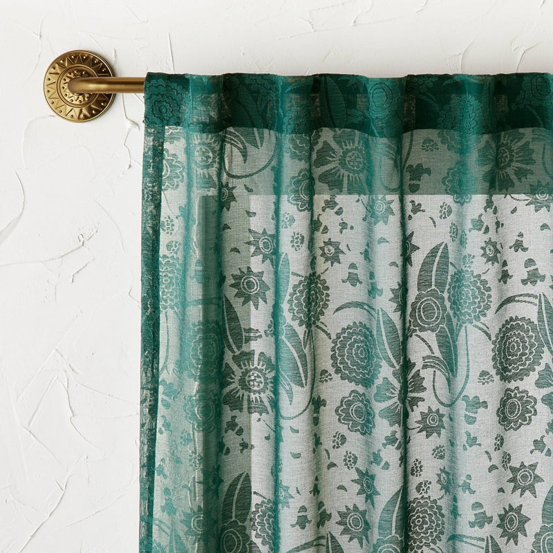 63"x54" Idris Printed Burnout Sheer Curtain Panel Teal - Opalhouse designed with Jungalow
