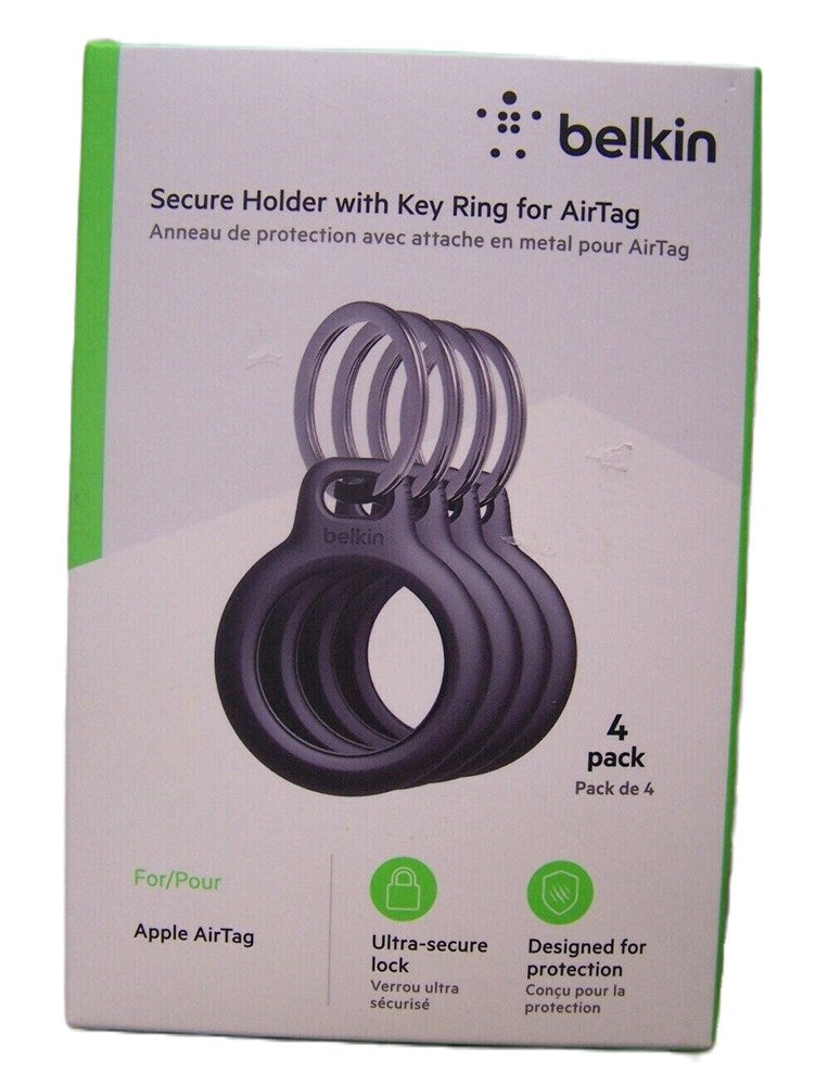 Belkin Secure Holder with Key Ring for AirTag - 4pk Black