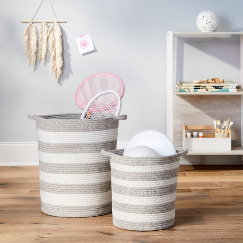 Medium Striped Coiled Kids' Rope Basket Gray - Pillowfort