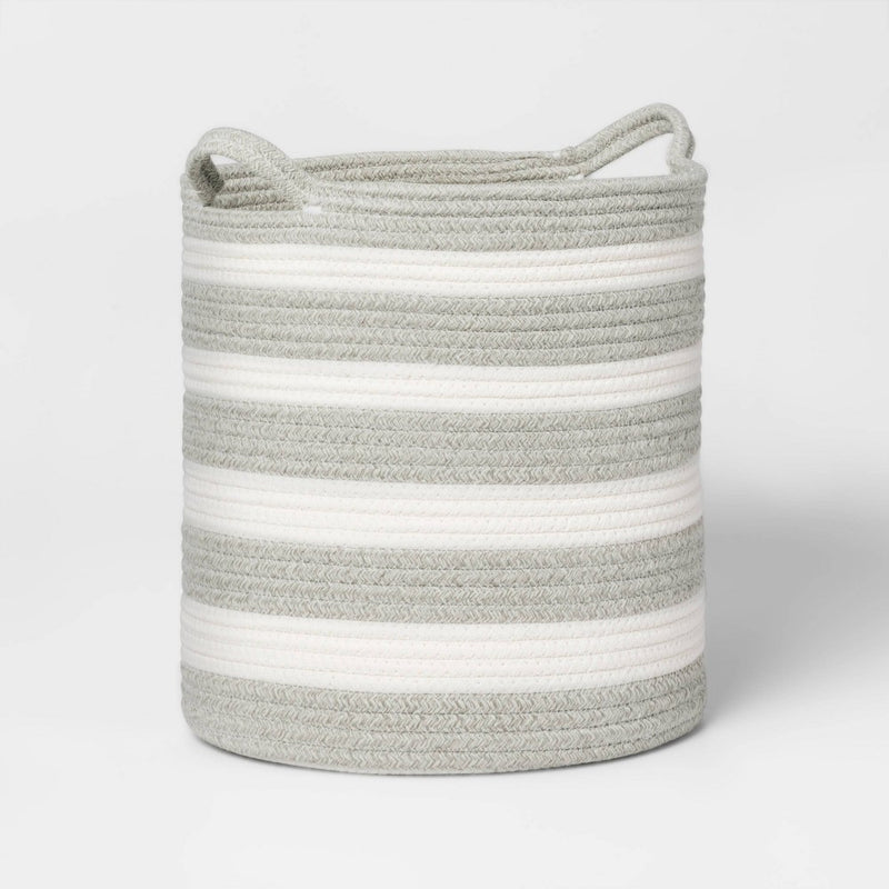 Medium Striped Coiled Kids' Rope Basket Gray - Pillowfort