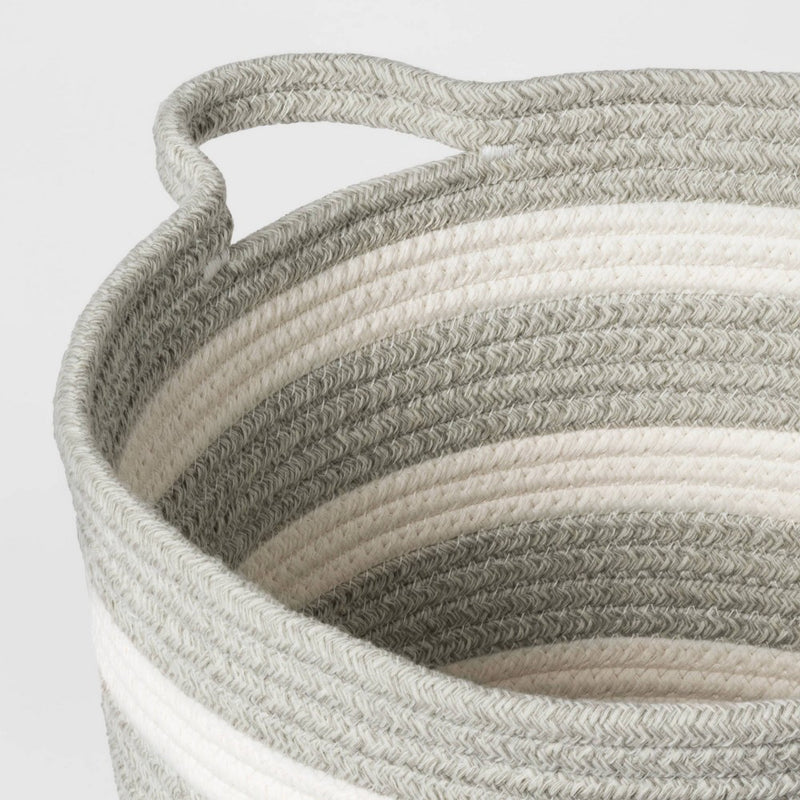 Medium Striped Coiled Kids' Rope Basket Gray - Pillowfort