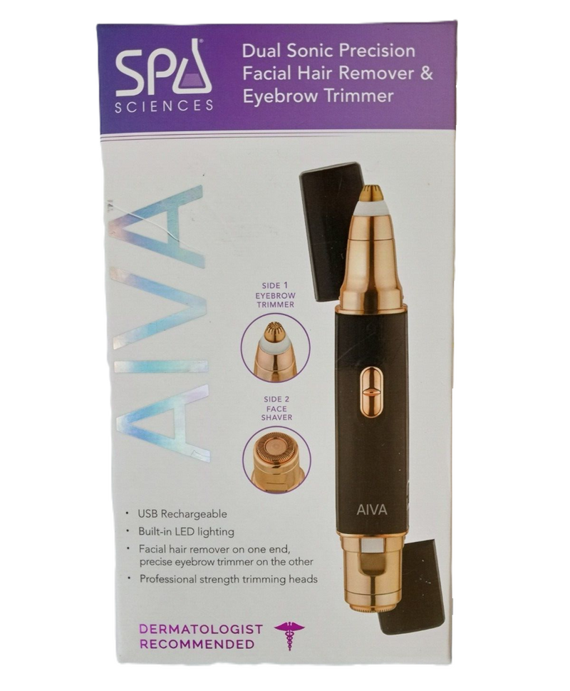 Spa Sciences AIVA 2-in-1 Women's Facial Hair Remover & Eyebrow Trimmer with Built-In LED lights - Black
