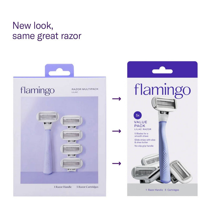 Flamingo Value Pack Non-Disposable Razor with Handle - Lilac - 5ct