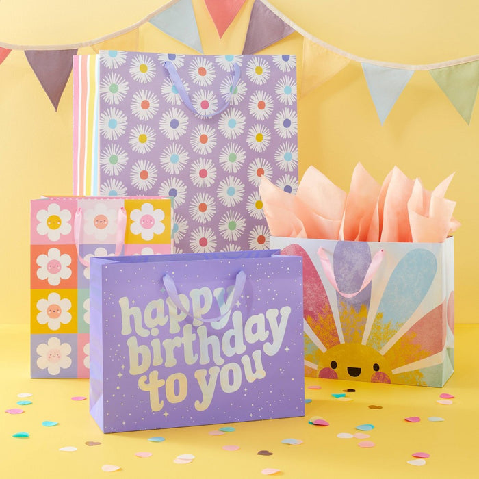 Daisy Checkers Medium Birthday Gift Bag - Spritz