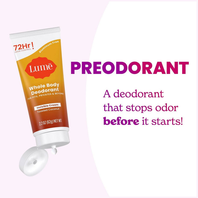 Lume Whole Body Invisible Cream Tube Deodorant - Toasted Coconut Scent - 2.2oz