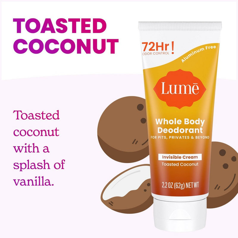 Lume Whole Body Invisible Cream Tube Deodorant - Toasted Coconut Scent - 2.2oz