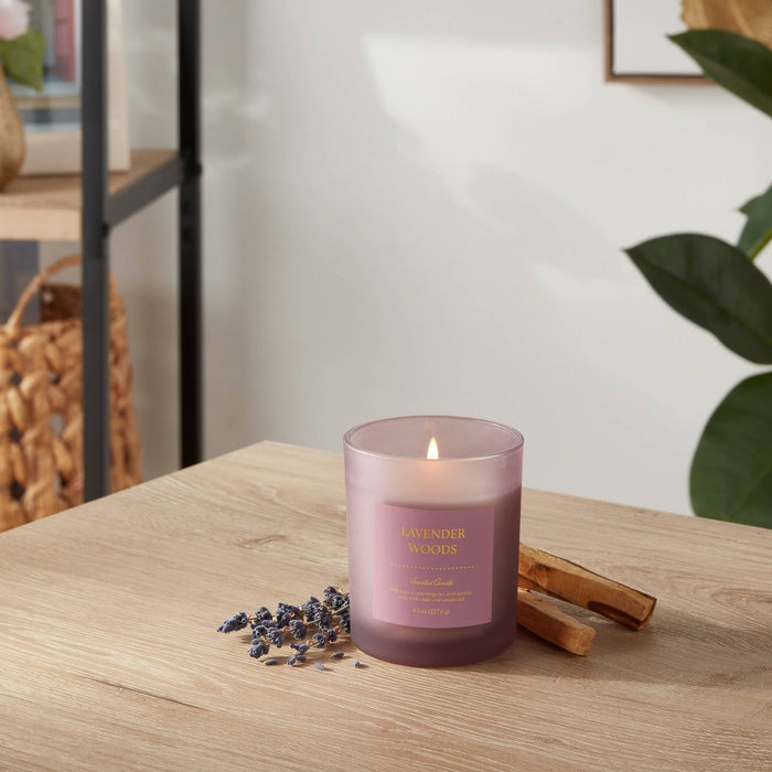4.5oz Colored Glass Candle Lavender Woods Purple - Threshold