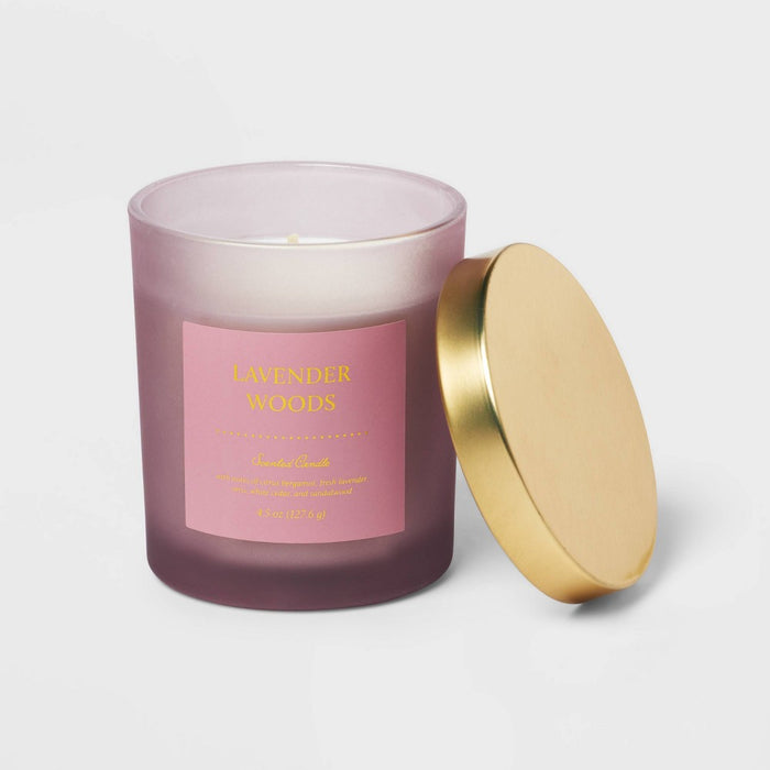 4.5oz Colored Glass Candle Lavender Woods Purple - Threshold
