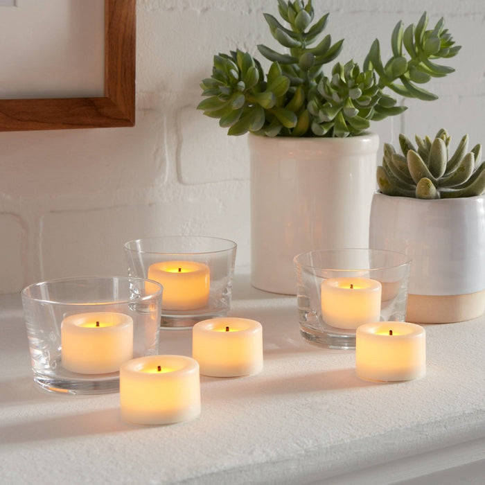 6pk LED Tealight Flameless Black Wick Candle Cream - Threshold