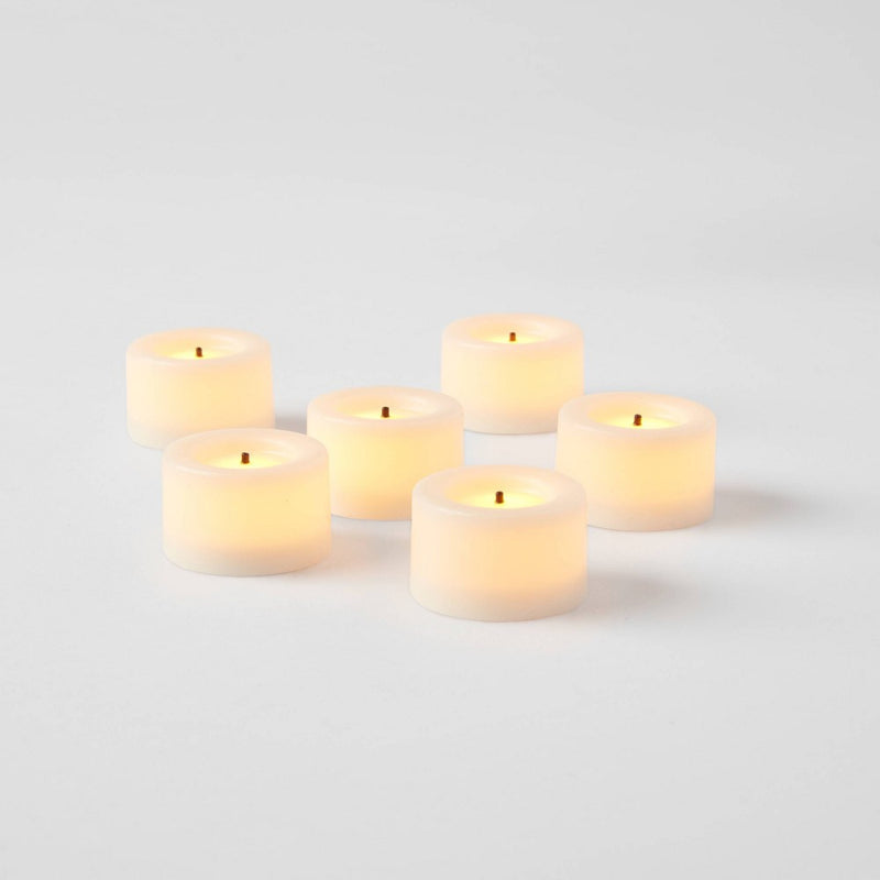6pk LED Tealight Flameless Black Wick Candle Cream - Threshold
