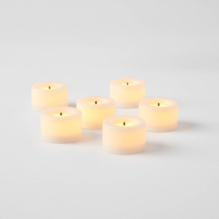6pk LED Tealight Flameless Black Wick Candle Cream - Threshold
