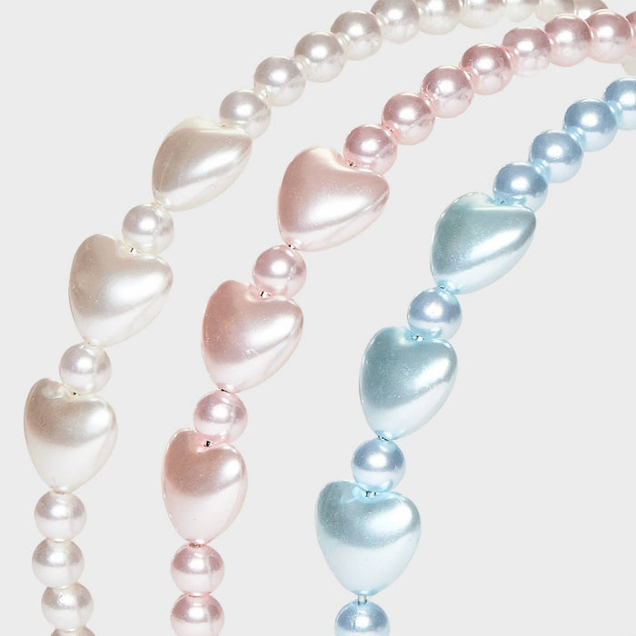 Girls' 3pk Pearl Headbands - Cat & Jack Blue/Pink/White