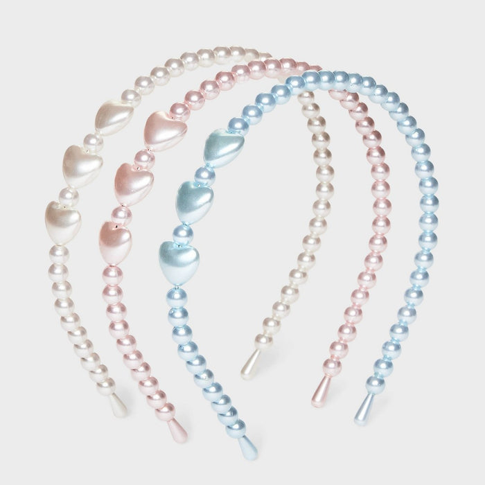 Girls' 3pk Pearl Headbands - Cat & Jack Blue/Pink/White