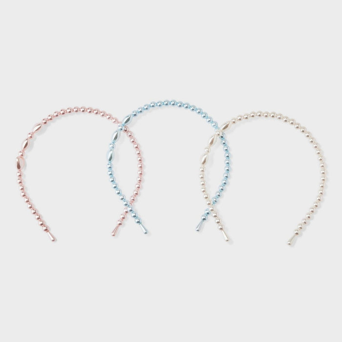 Girls' 3pk Pearl Headbands - Cat & Jack Blue/Pink/White