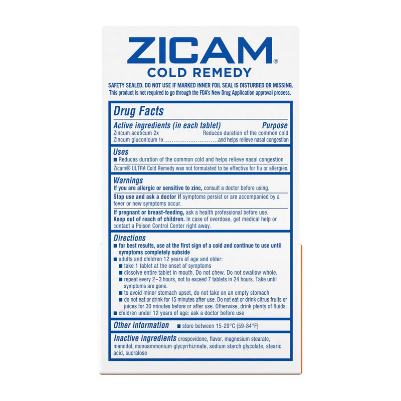 Zicam Zinc Cold Remedy ULTRA RapidMelts Quick Dissolve Tablets - Orange Cream - 18ct