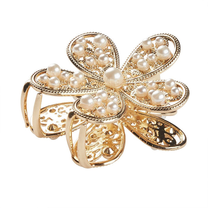 scunci Collection Flower Claw Hair Clip - Gold with Pearls
