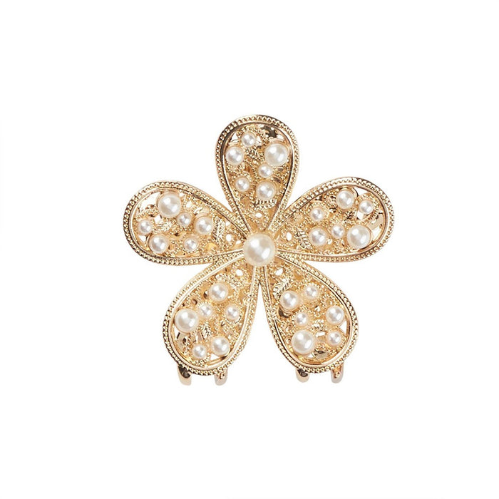 scunci Collection Flower Claw Hair Clip - Gold with Pearls