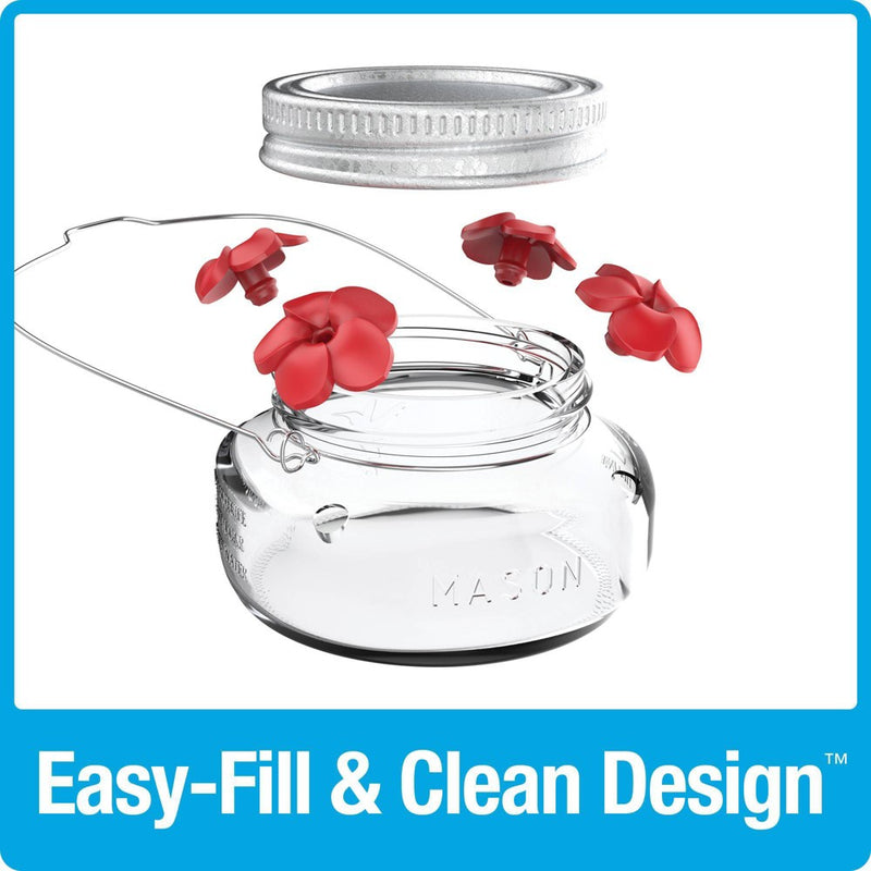 Nature's Way Bird Products 6oz Mason Jar Hummingbird Glass Feeder 2.5"