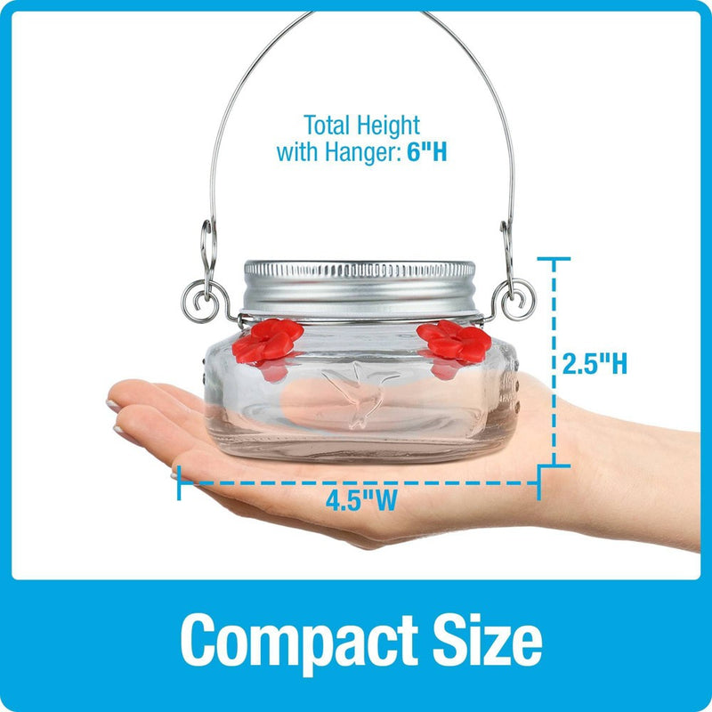 Nature's Way Bird Products 6oz Mason Jar Hummingbird Glass Feeder 2.5"