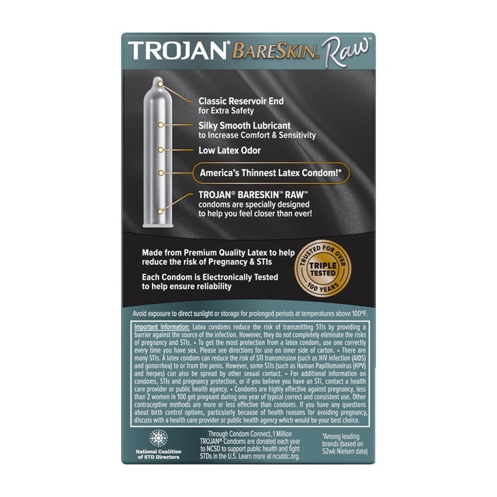 Trojan Bareskin Raw Condoms - 10ct