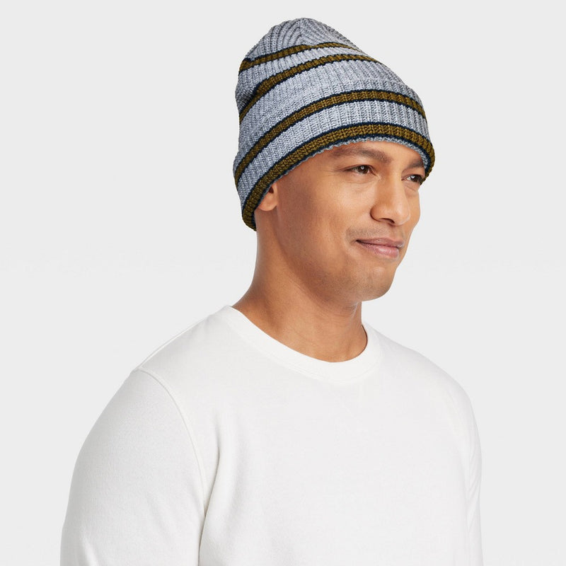Men's Retro Striped Beanie - Goodfellow & Co Gray