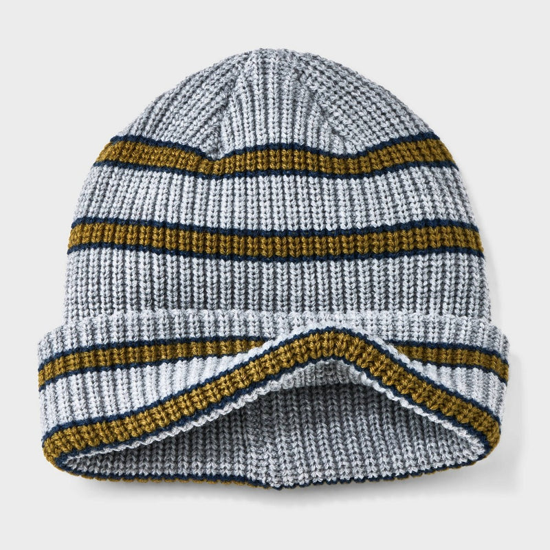 Men's Retro Striped Beanie - Goodfellow & Co Gray