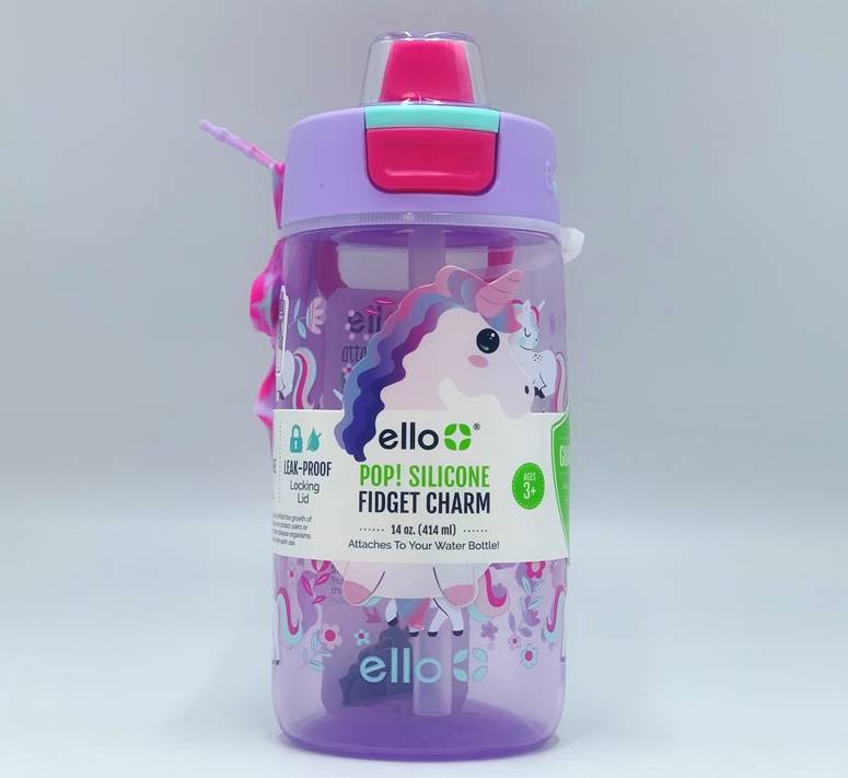 Ello 14oz Plastic Colby Pop! Water Bottle Fidget Accessory Unicorn