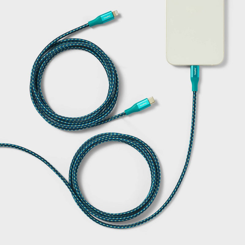 6' Lightning to USB-C Braided Cable 2pk - heyday Ocean Teal