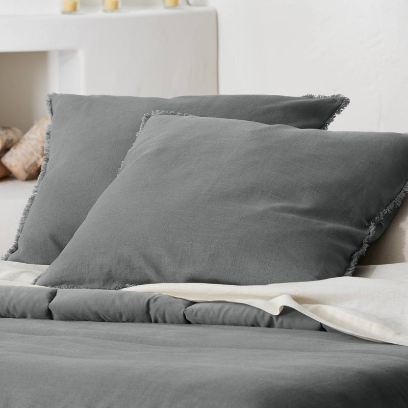 Euro Heavyweight Linen Blend Comforter Sham Dark Gray - Casaluna