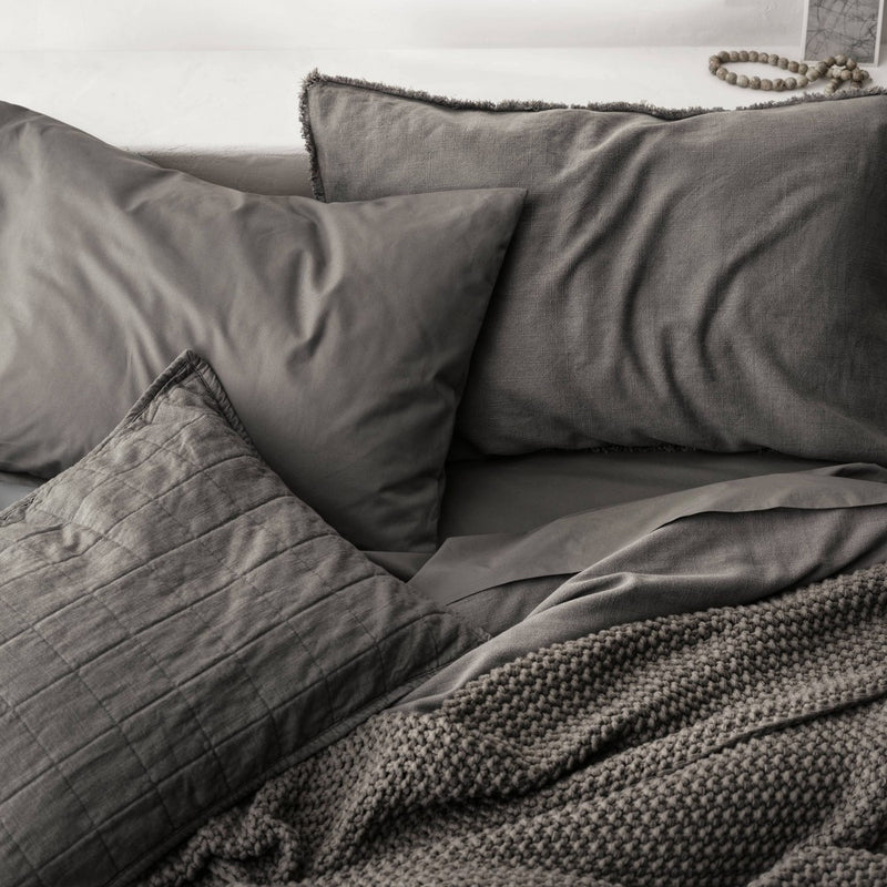 Euro Heavyweight Linen Blend Comforter Sham Dark Gray - Casaluna