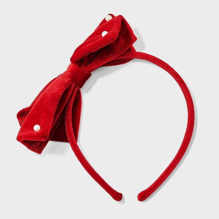 Girls' Velvet Bow with Pearls Headband - Cat & Jack Red